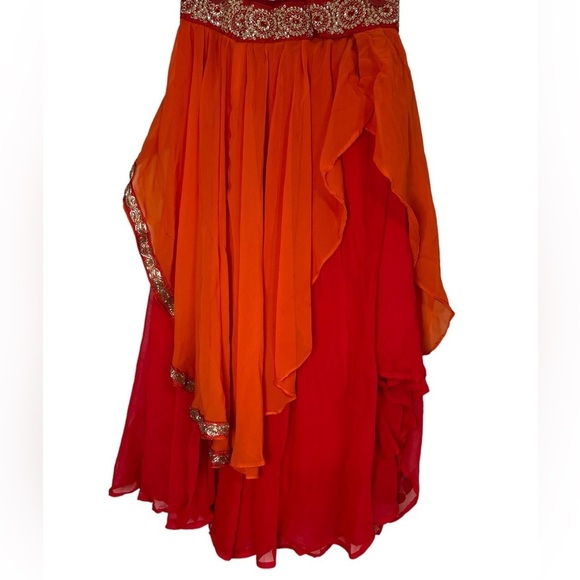 Red Indian Sequined Corset & Skirt  Sz Small  Preloved - Picture 5 of 6